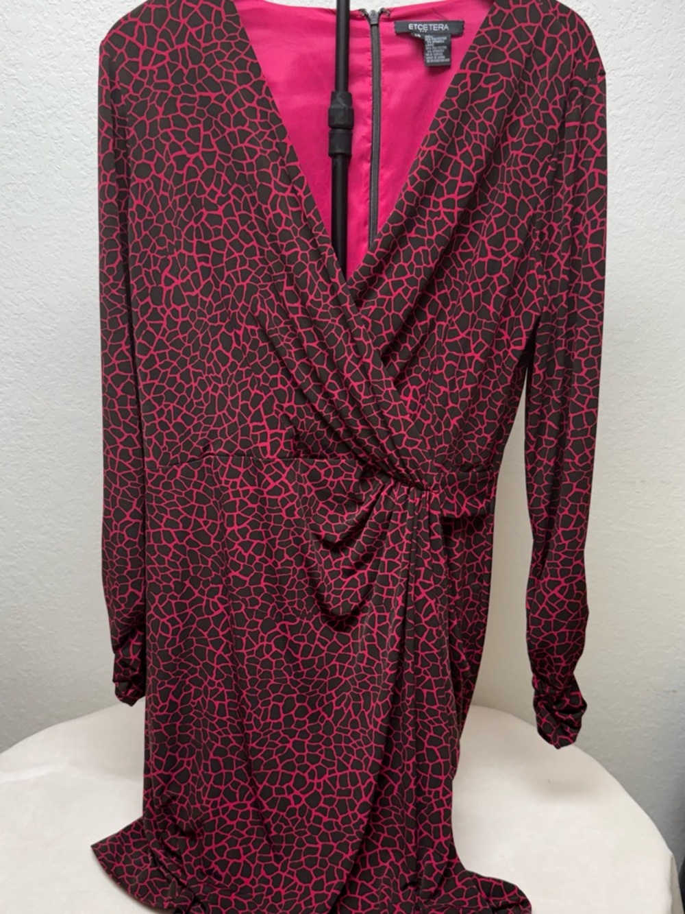ETCETERA Pink and Black Abstract Ruched Wrap Dress